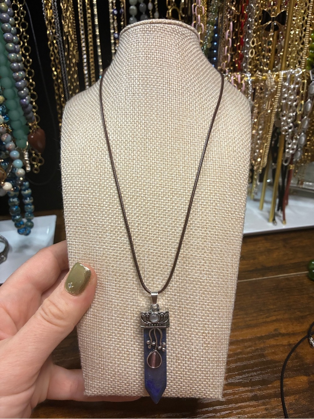 Lapis Blue Crystal Point Pendant Necklace - Unbranded